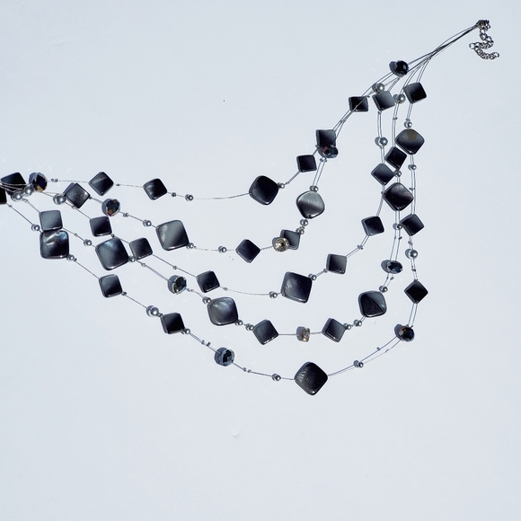 Tiger Cat Eye Beaded Rhinestone Cascading Tier Layered Necklace - Picture 5 of 8